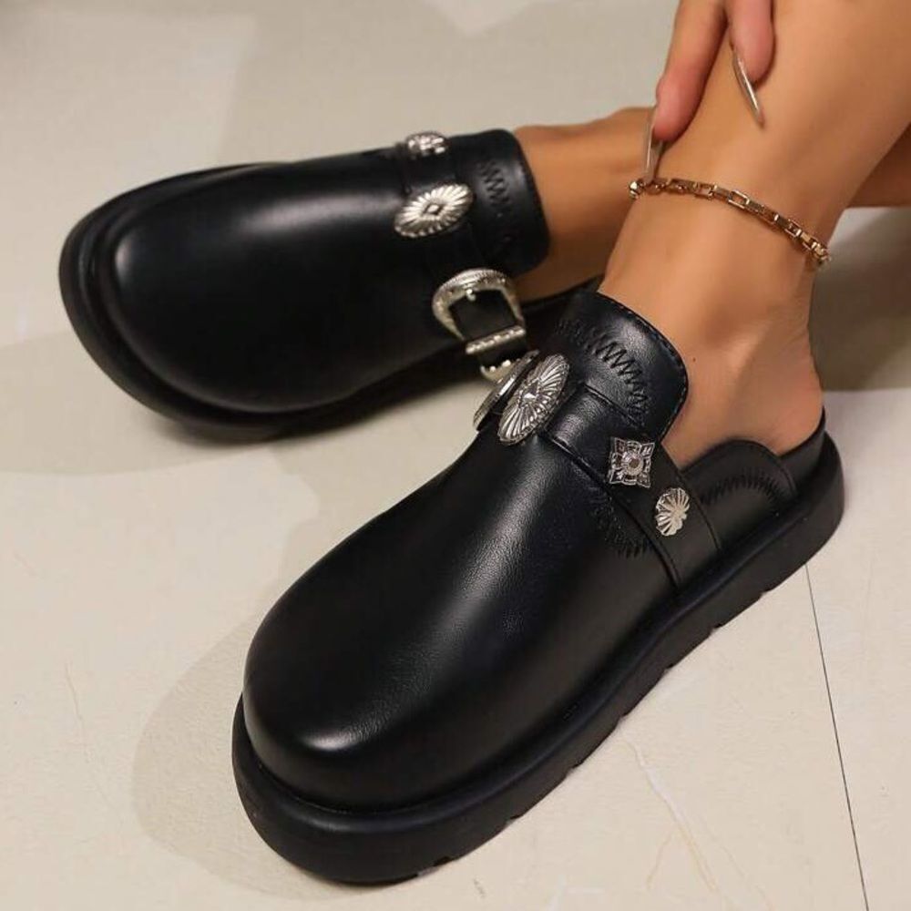 Black Slip-On Mule Sandals with Textured Sole Women’s Size 39